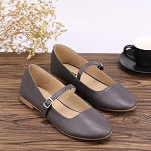 Classic Gray Mary Jane Flats with Adjustable Buckle